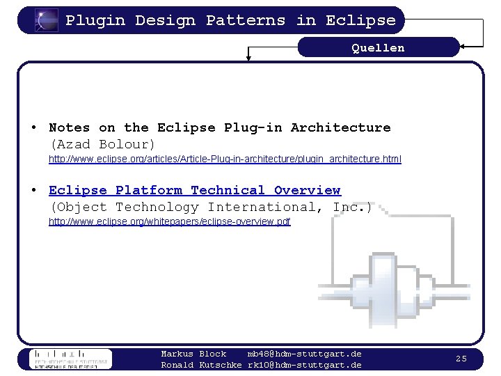 Plugin Design Patterns in Eclipse Quellen • Notes on the Eclipse Plug-in Architecture (Azad