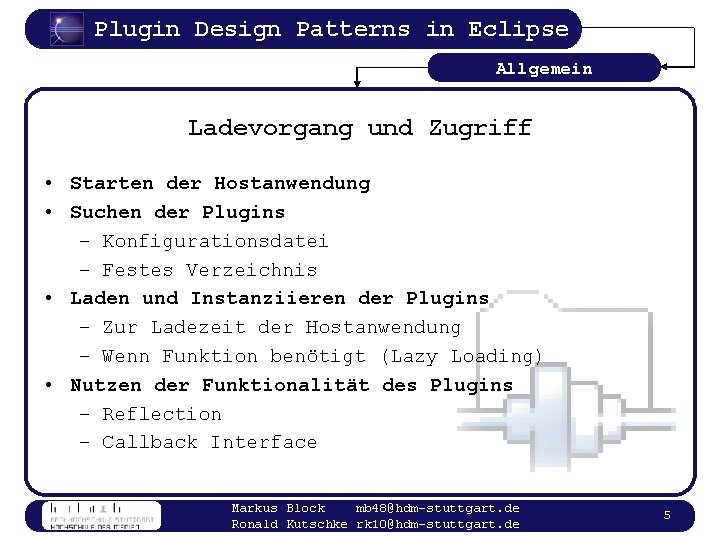 Plugin Design Patterns in Eclipse Allgemein Ladevorgang und Zugriff • Starten der Hostanwendung •