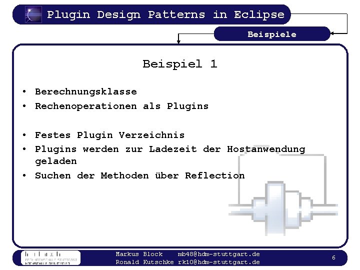 Plugin Design Patterns in Eclipse Beispiel 1 • Berechnungsklasse • Rechenoperationen als Plugins •