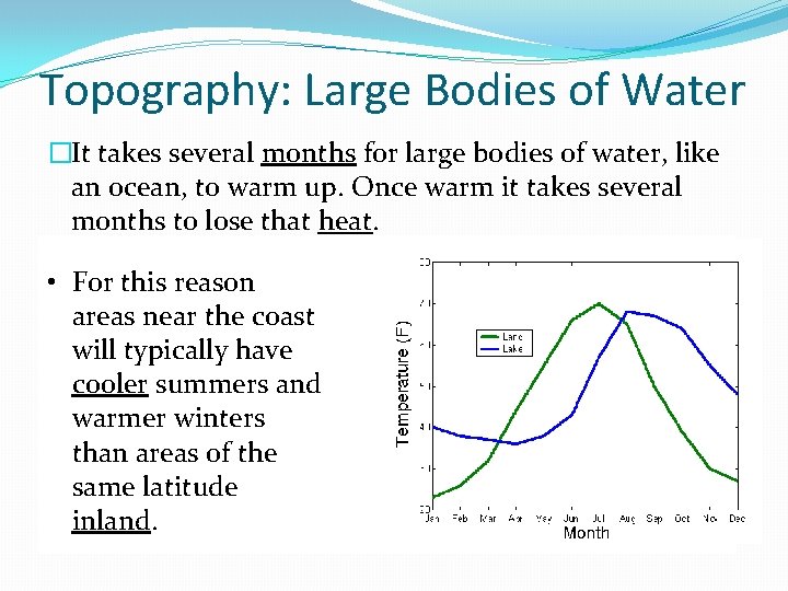Topography: Large Bodies of Water �It takes several months for large bodies of water,