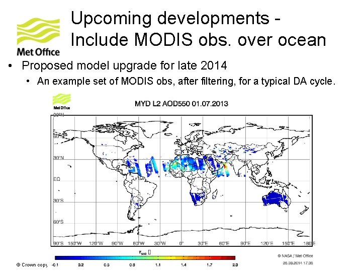 Upcoming developments Include MODIS obs. over ocean • Proposed model upgrade for late 2014