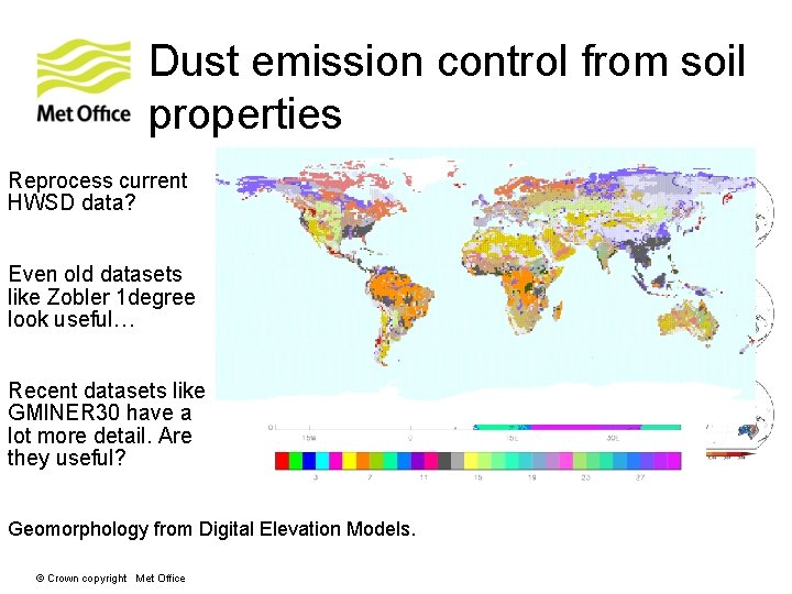 Dust emission control from soil properties Reprocess current HWSD data? Even old datasets like
