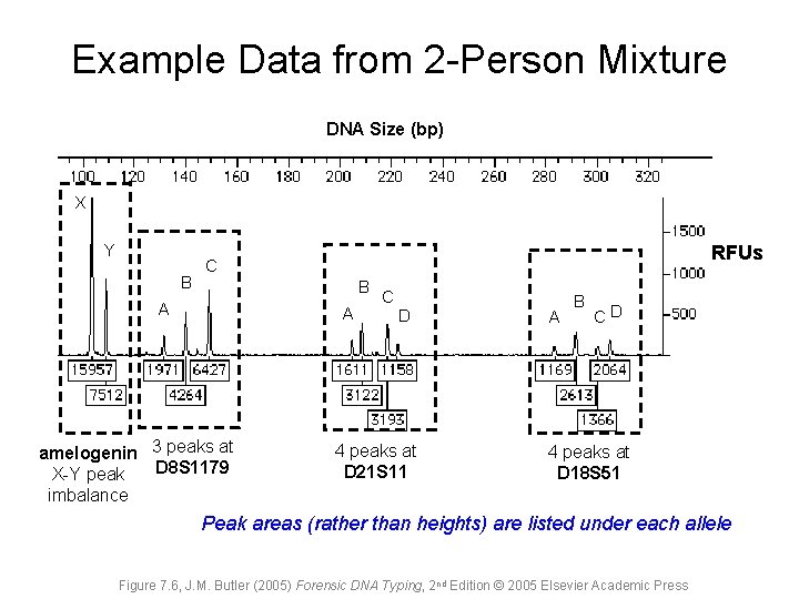 Example Data from 2 -Person Mixture DNA Size (bp) X Y B RFUs C