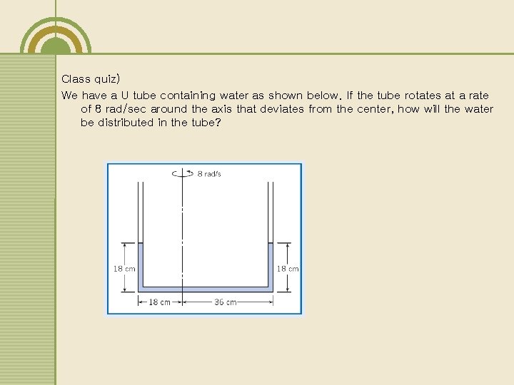 Class quiz) We have a U tube containing water as shown below. If the