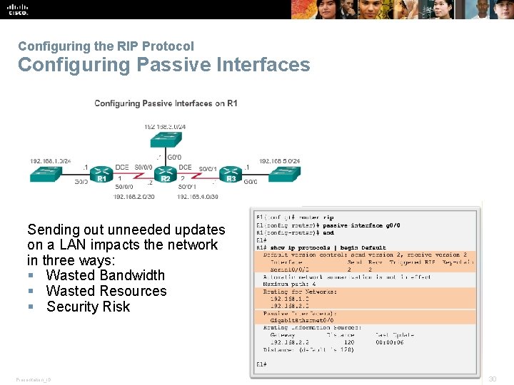 Configuring the RIP Protocol Configuring Passive Interfaces Sending out unneeded updates on a LAN