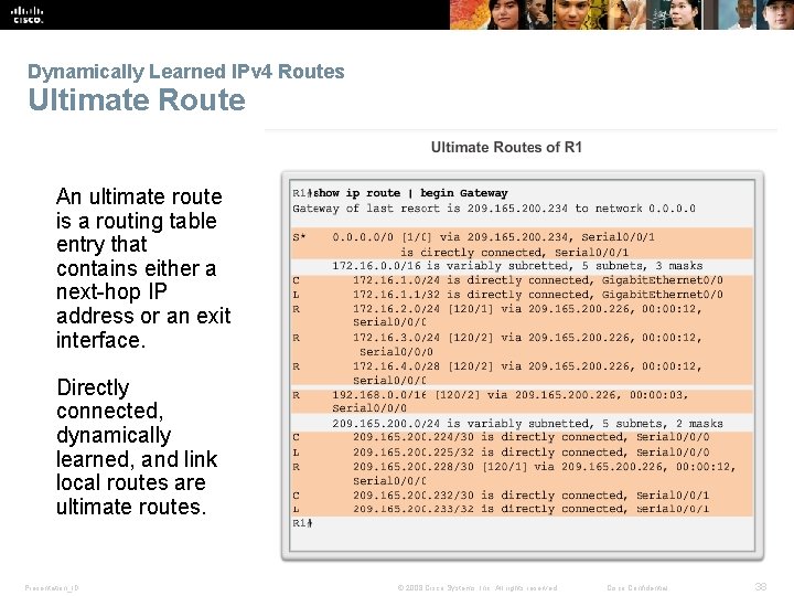 Dynamically Learned IPv 4 Routes Ultimate Route An ultimate route is a routing table