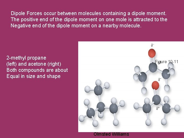 Dipole Forces occur between molecules containing a dipole moment. The positive end of the