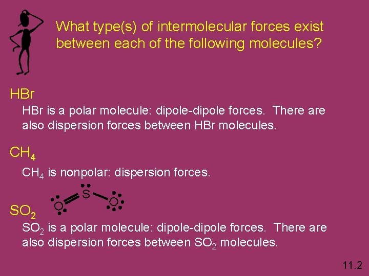 What type(s) of intermolecular forces exist between each of the following molecules? HBr is