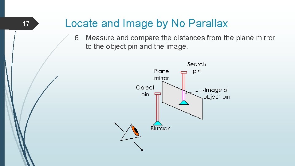 17 Locate and Image by No Parallax 6. Measure and compare the distances from 17 Locate and Image by No Parallax 6. Measure and compare the distances from