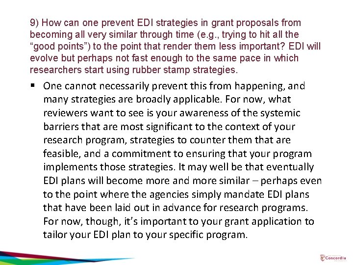 9) How can one prevent EDI strategies in grant proposals from becoming all very