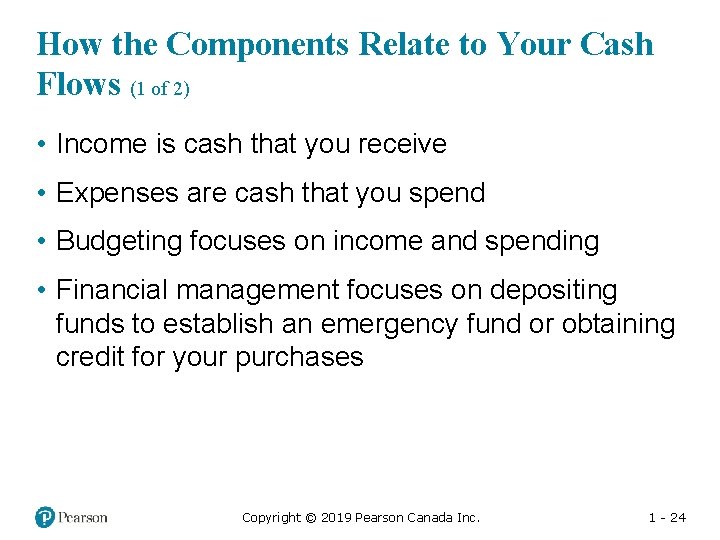 How the Components Relate to Your Cash Flows (1 of 2) • Income is