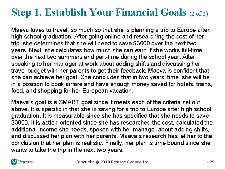 Step 1. Establish Your Financial Goals (2 of 2) Maeva loves to travel; so