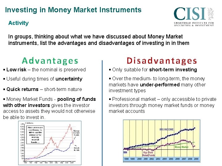 Investing in Money Market Instruments Activity In groups, thinking about what we have discussed
