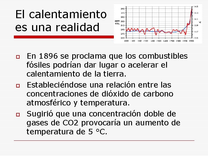 El calentamiento es una realidad o o o En 1896 se proclama que los El calentamiento es una realidad o o o En 1896 se proclama que los