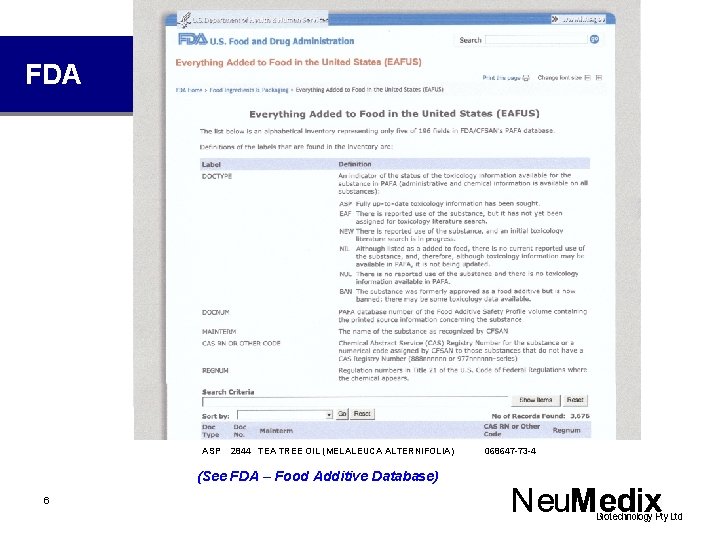 FDA ASP 2844 TEA TREE OIL (MELALEUCA ALTERNIFOLIA) (See FDA – Food Additive Database)