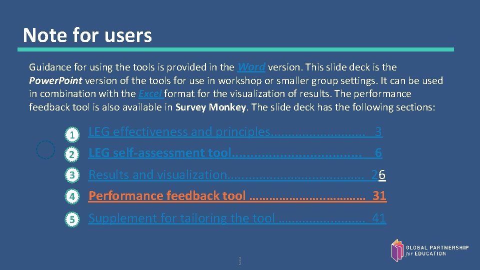 Note for users Guidance for using the tools is provided in the Word version.