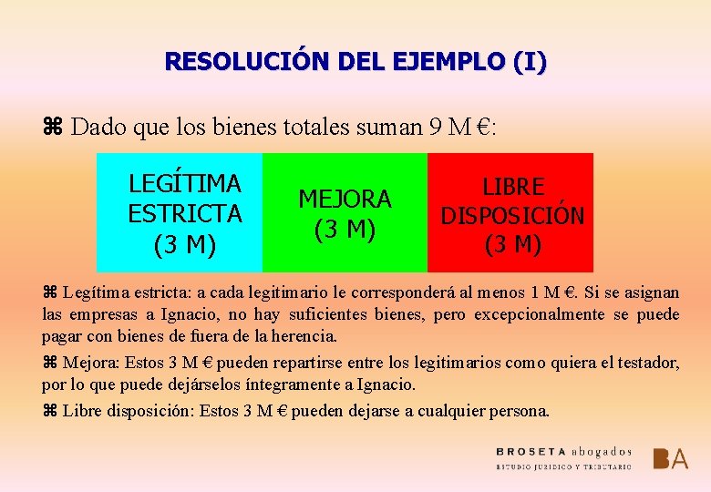 RESOLUCIÓN DEL EJEMPLO (I) z Dado que los bienes totales suman 9 M €:
