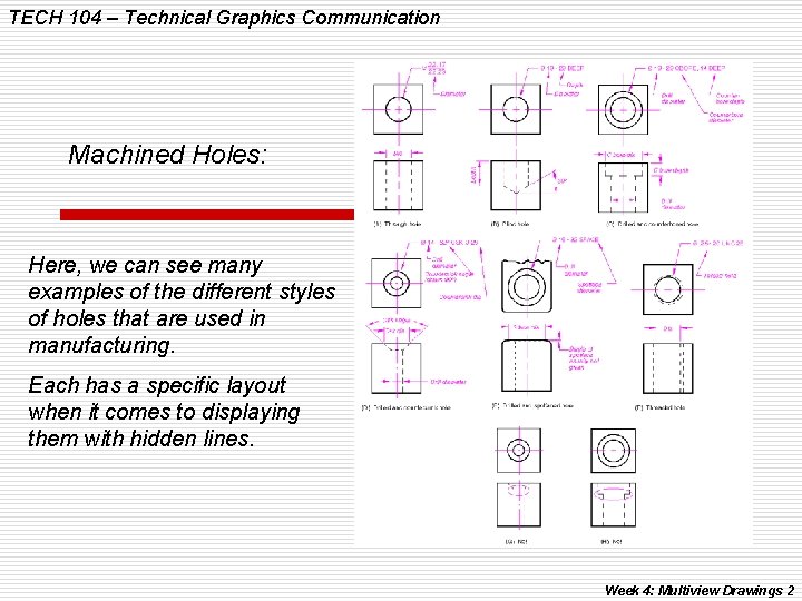 TECH 104 – Technical Graphics Communication Machined Holes: Here, we can see many examples