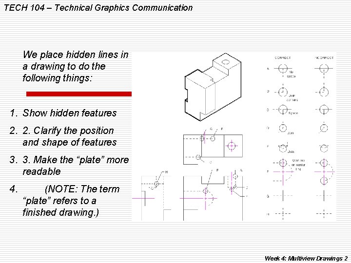 TECH 104 – Technical Graphics Communication We place hidden lines in a drawing to