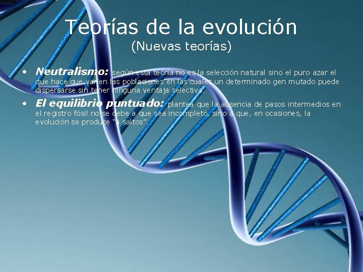 Teorías de la evolución (Nuevas teorías) • Neutralismo: según esta teoría no es la