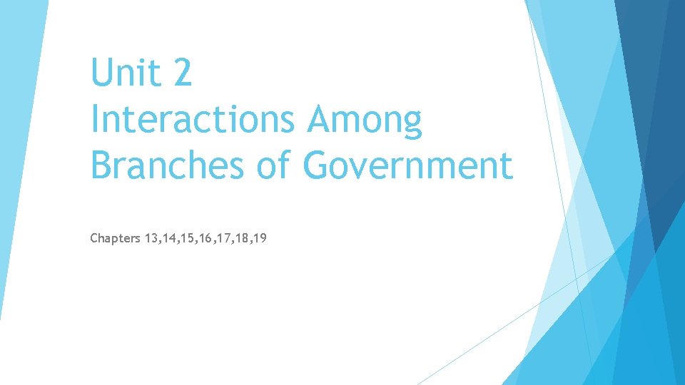 Unit 2 Interactions Among Branches of Government Chapters 13, 14, 15, 16, 17, 18,
