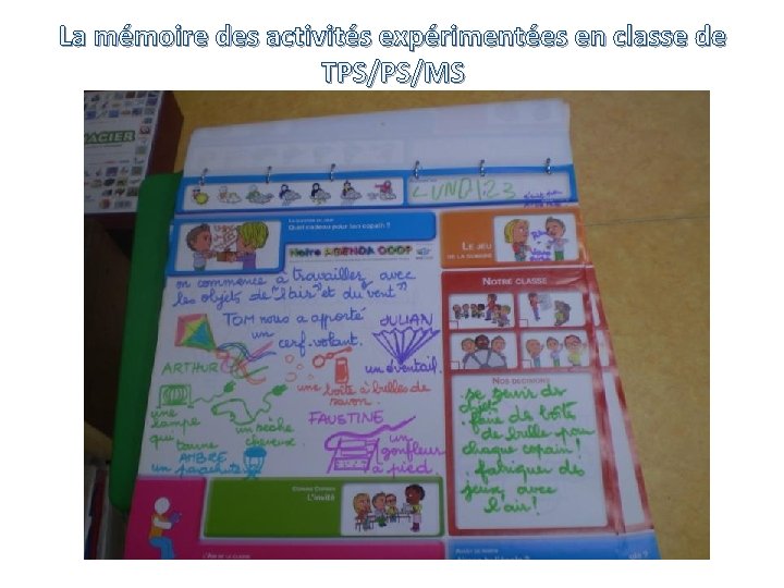 La mémoire des activités expérimentées en classe de TPS/PS/MS 