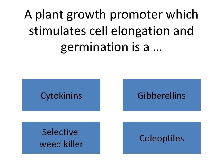 A plant growth promoter which stimulates cell elongation and germination is a … Cytokinins