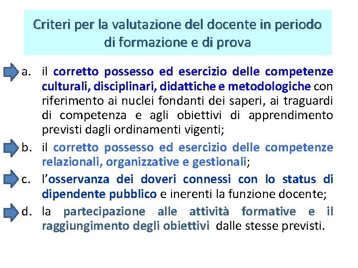 Criteri per la valutazione del docente in periodo di formazione e di prova a. Criteri per la valutazione del docente in periodo di formazione e di prova a.
