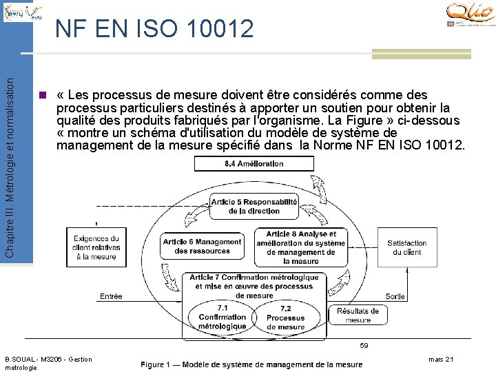 Chapitre III. Métrologie et normalisation NF EN ISO 10012 n « Les processus de Chapitre III. Métrologie et normalisation NF EN ISO 10012 n « Les processus de