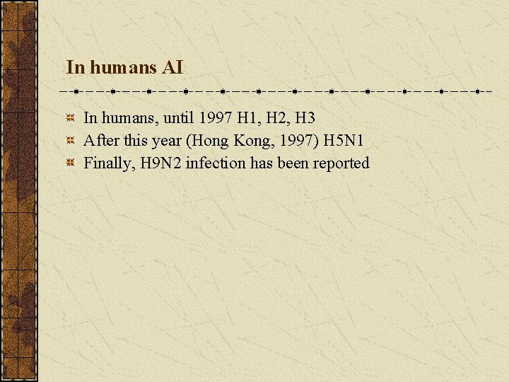 In humans AI In humans, until 1997 H 1, H 2, H 3 After