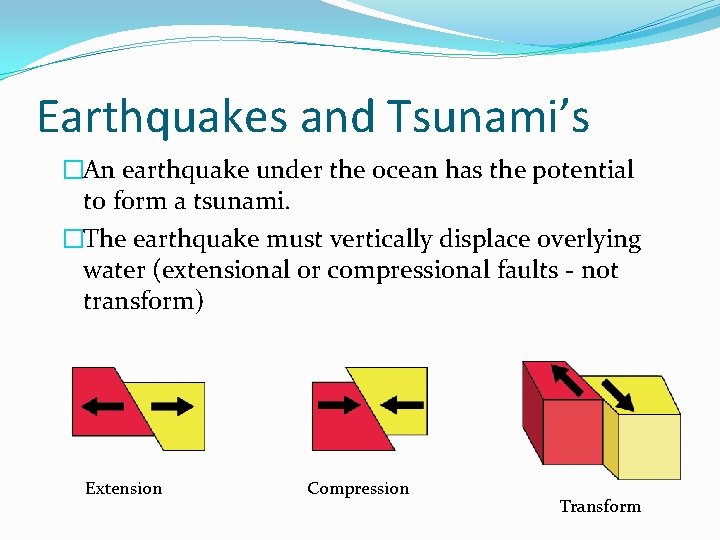 Earthquakes and Tsunami’s �An earthquake under the ocean has the potential to form a