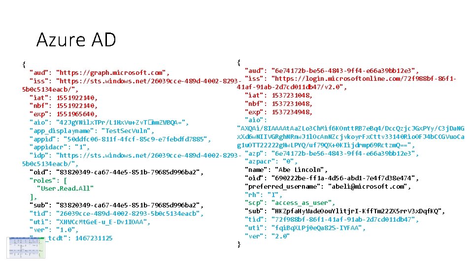 Azure AD { { "aud": "6 e 74172 b-be 56 -4843 -9 ff 4