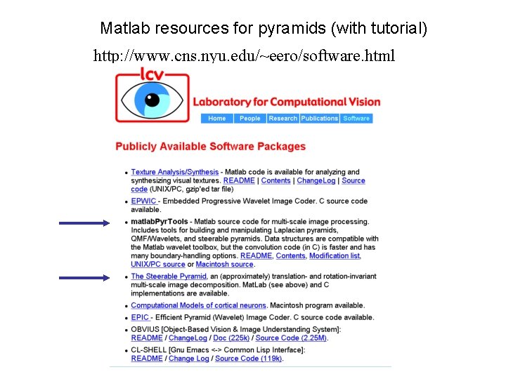 Matlab resources for pyramids (with tutorial) http: //www. cns. nyu. edu/~eero/software. html 