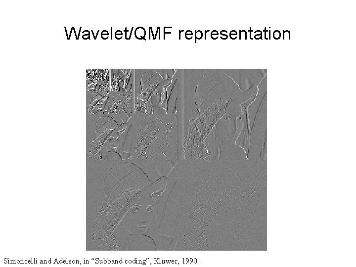 Wavelet/QMF representation Simoncelli and Adelson, in “Subband coding”, Kluwer, 1990. 
