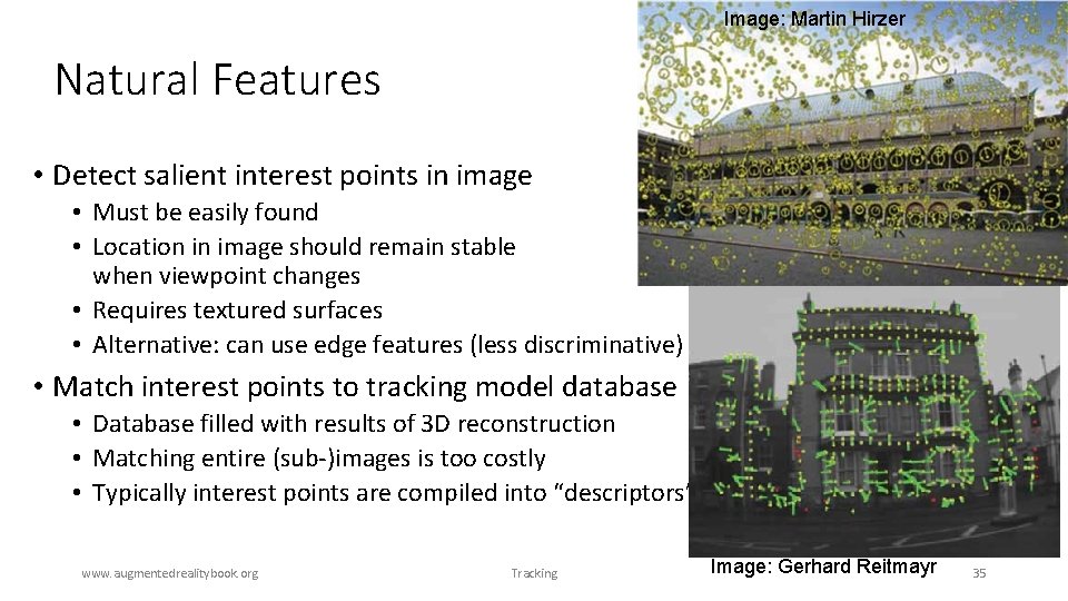 Image: Martin Hirzer Natural Features • Detect salient interest points in image • Must