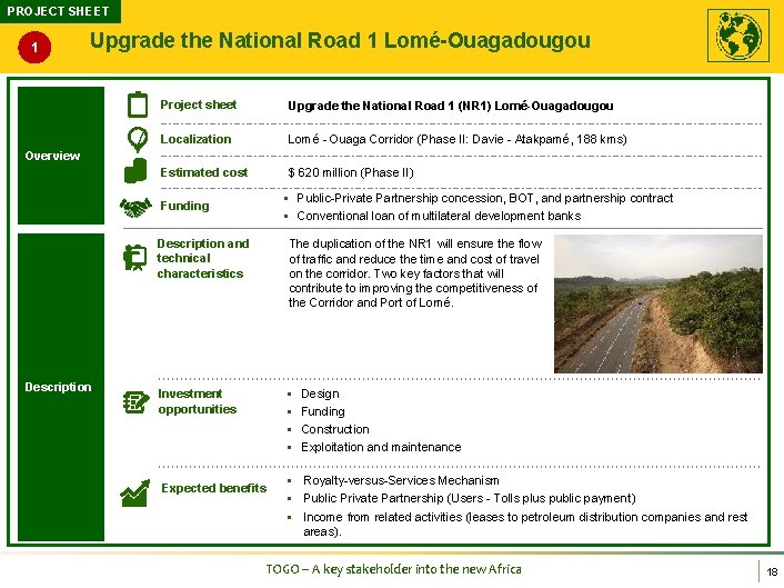 PROJECT SHEET 1 Upgrade the National Road 1 Lomé-Ouagadougou Project sheet Upgrade the National