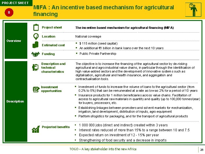 PROJECT SHEET 8 MIFA : An incentive based mechanism for agricultural financing Project sheet