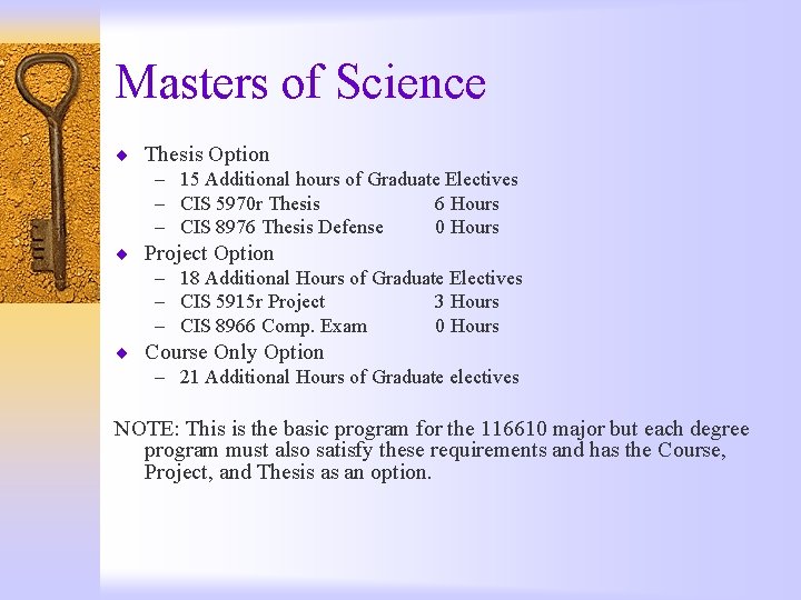 Masters of Science ¨ Thesis Option – 15 Additional hours of Graduate Electives –