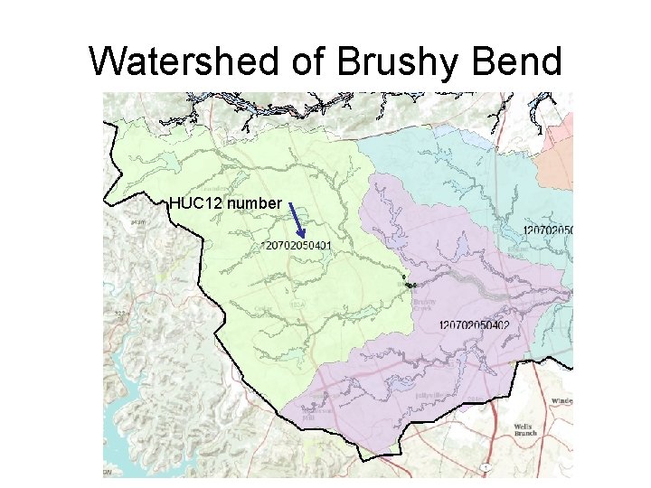 Watershed of Brushy Bend HUC 12 number 