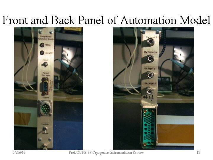 Front and Back Panel of Automation Model 04/26/17 Proto. DUNE-SP Cryogenics Instrumentation Review 18