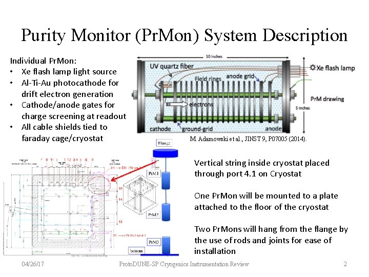 Purity Monitor (Pr. Mon) System Description Individual Pr. Mon: • Xe flash lamp light