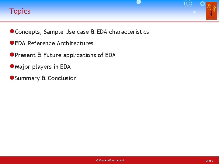 Topics l Concepts, Sample Use case & EDA characteristics l EDA Reference Architectures l