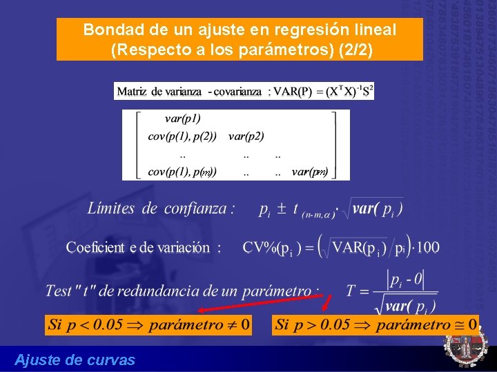 Bondad de un ajuste en regresión lineal (Respecto a los parámetros) (2/2) m Ajuste