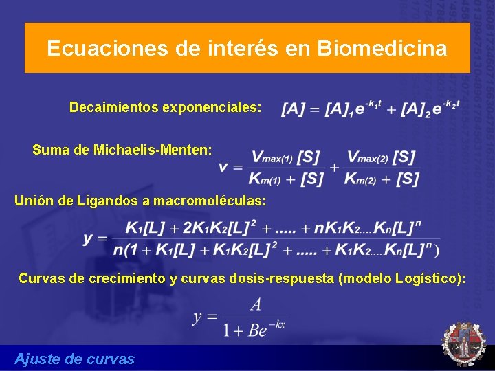 Ecuaciones de interés en Biomedicina Decaimientos exponenciales: Suma de Michaelis-Menten: Unión de Ligandos a