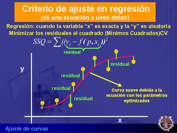 Criterio de ajuste en regresión (de una ecuación a unos datos) Regresión: cuando la