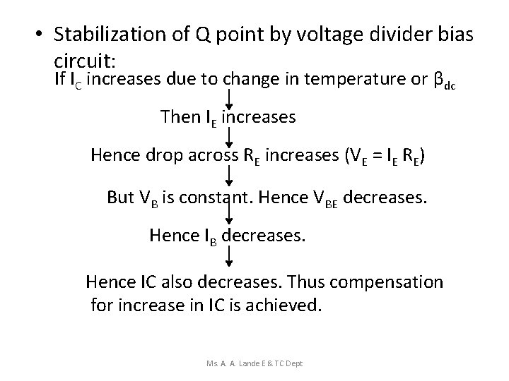  • Stabilization of Q point by voltage divider bias circuit: If IC increases