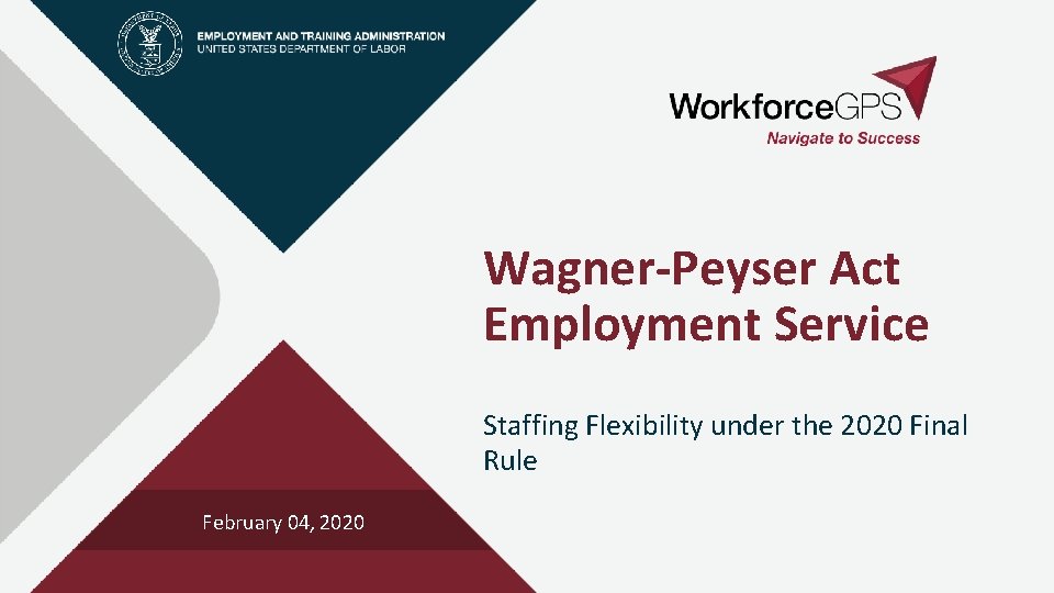 Wagner-Peyser Act Employment Service Staffing Flexibility under the 2020 Final Rule February 04, 2020