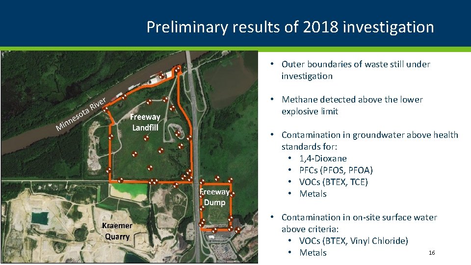 Preliminary results of 2018 investigation • Outer boundaries of waste still under investigation • Preliminary results of 2018 investigation • Outer boundaries of waste still under investigation •