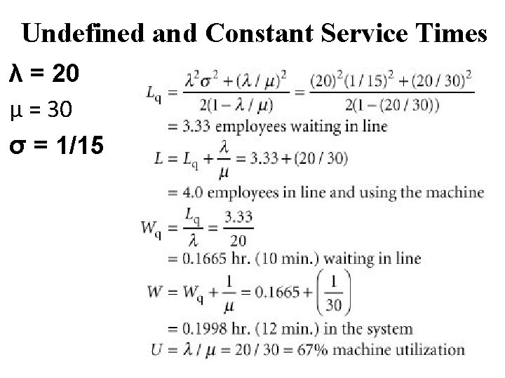 Undefined and Constant Service Times λ = 20 µ = 30 σ = 1/15