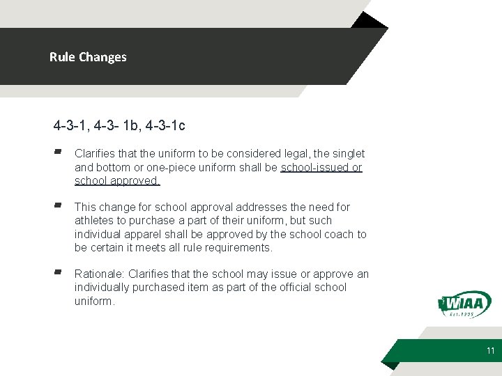 Rule Changes 4 -3 -1, 4 -3 - 1 b, 4 -3 -1 c